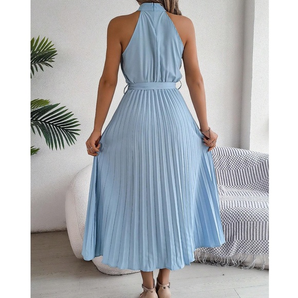 Classic Halter Neck Pleated Midi Dress - Picture 3 of 11